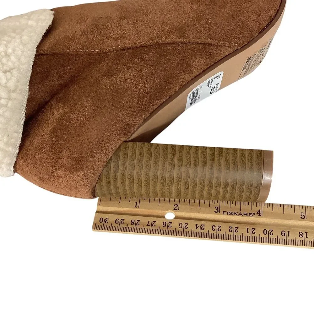 Yoki Shona Womens Brown Faux Suede Sherpa Trim Block Heel Ankle Boots Size 8